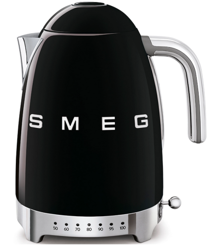 SMEG vízforraló, 50-es évek retro design, állítható vízhőfok 1,7 liter, 2400 W, fekete KLF04BLEU