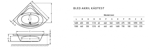 Wellis Bled E-Max™ 150x150 cm-es hidromasszázs sarokkád csaptelep nélkül WK00169-1