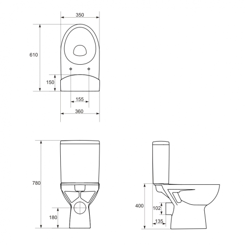 Cersanit Parva hátsó kifolyású monoblokkos wc ülőkével K27-001