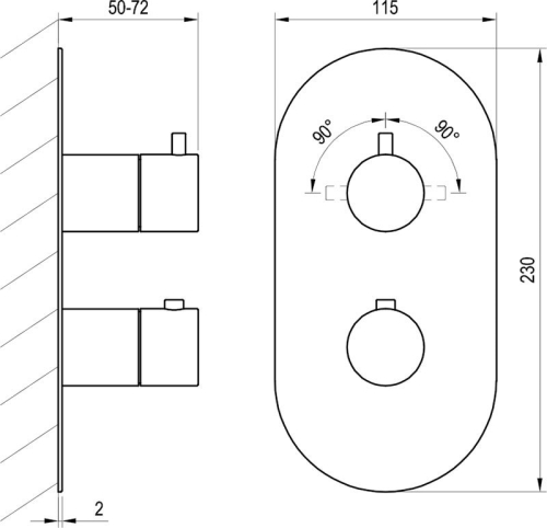 Ravak Espirit ES 063.00CR.O2.RB07C Falba süllyesztett termosztátos csaptelep, kétutas, beslő egység nélkül - króm X070206