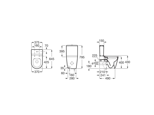 Roca Inspira Round falra tolható Rimless monoblokkos wc csésze, fehér A342526000