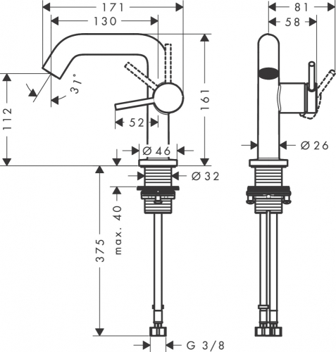 Hansgrohe Tecturis S egykaros mosdócsaptelep Fine 110, CoolStart, Push-open lefolyógarnitúrával, króm 73320000