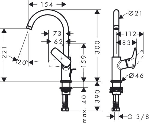 Hansgrohe Logis egykaros magasított mosdócsaptelep, matt fekete 71130670