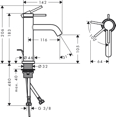 Hansgrohe Tecturis S egykaros mosdócsaptelep 110, CoolStart EcoSmart+, automata lefolyógarnitúrával, matt fehér 73314700