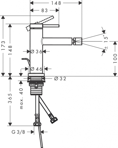 Hansgrohe Tecturis S egykaros bidé csaptelep 80, automata lefolyógarnitúrával, króm 73201000