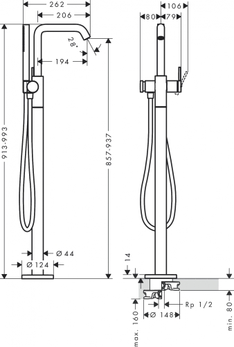 Hansgrohe Tecturis S egykaros szabadonálló kádcsaptelep, króm 73440000