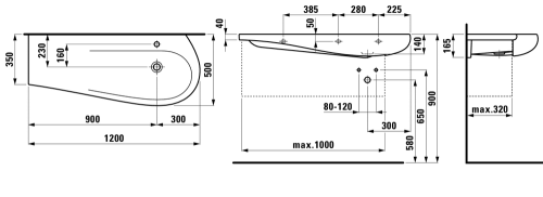 Laufen ILBAGNOALESSI ONE 120x50 mosdó egy csaplyukkal, matt fehér H8149747571041