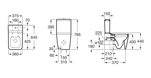 Roca Inspira Square Rimless falra tolható monoblokkos wc csésze, fehér A342536000