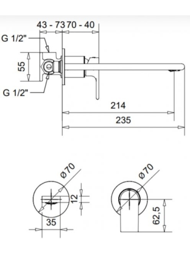 Bugnatese Simple fali mosdócsaptelep 21 cm kifolyóval, (pvd) fekete szín 6646PT