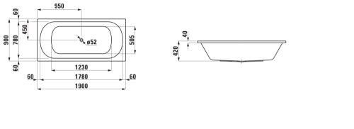 Laufen Lua 190x90 cm egyenes kád H2340800000001