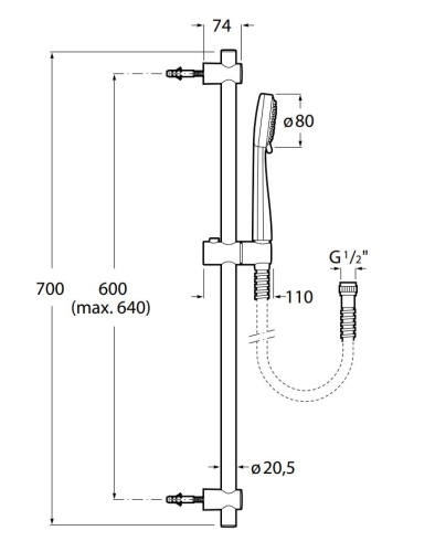 Roca Stella 80/1 zuhanyszett rúddal, króm A5B9403C00