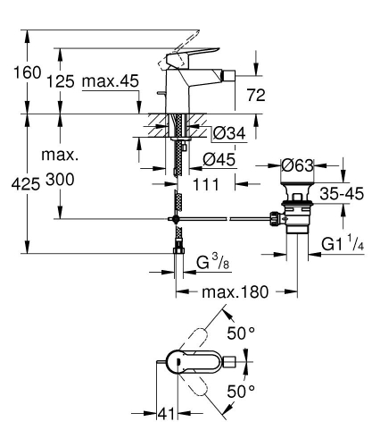 Grohe Start Edge Egykaros bide csaptelep 23345000