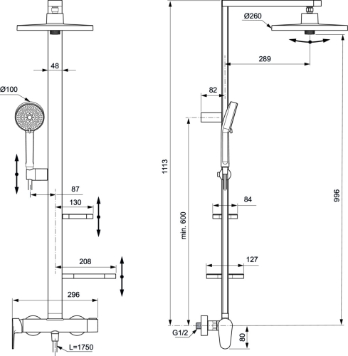 Ideal Standard Ceraflow Alu+ zuhanyrendszer, silver BD584SI