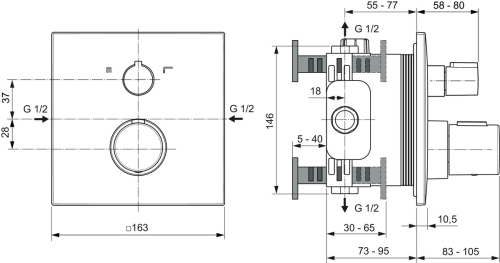 Ideal Standard Ceratherm C100 két funkciós termosztátos falsík alatti csaptelep, silk black A7522XG