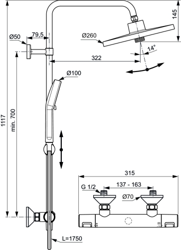 Ideal Standard Ceratherm T25 termosztátos zuhanyrendszer, króm A7210AA