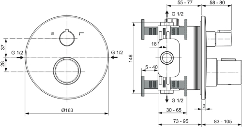 Ideal Standard Ceratherm T100 két funkciós termosztátos falsík alatti csaptelep, silk black A5814XG