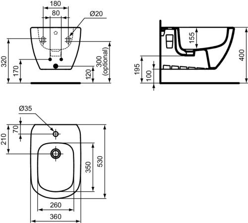 Ideal Standard Tesi fali bide, fehér T457001