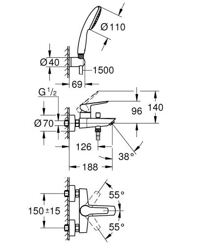 Grohe Start egykaros kádcsaptelep zuhanyszettel 25283002