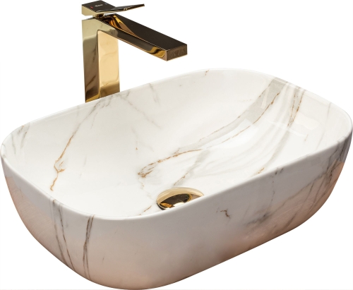 Rea Belinda Marble 46x32 cm pultra ültethető mosdó, fehér REA-U6596