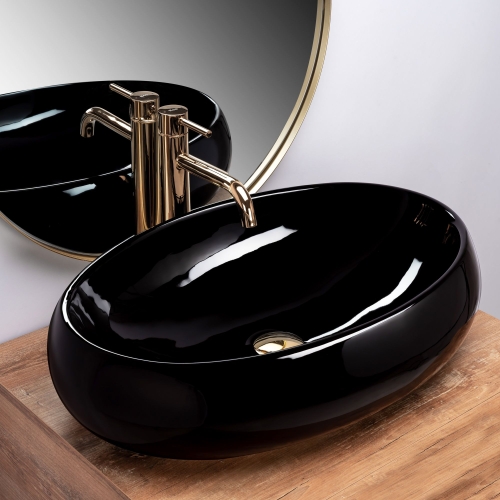 Rea Melania 60x40,5 cm pultra ültethető mosdó, fekete REA-U0470