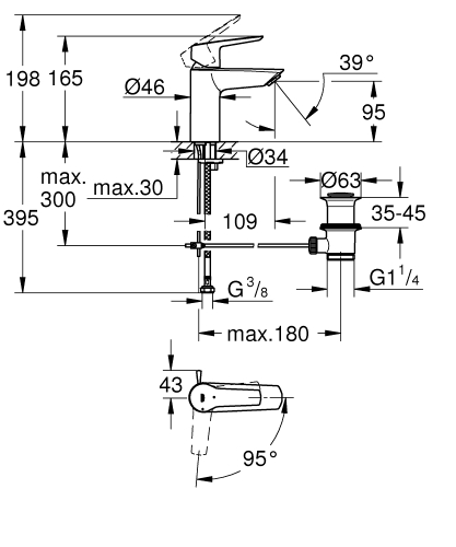 Grohe Start egykaros mosdócsaptelep S-es méret húzórudas leeresztővel Cool Startos, matt fekete 311372432