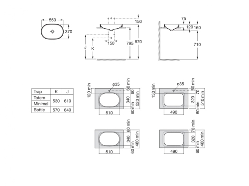 Roca Inspira Round pultba építhető Fineceramic mosdó 55x37 cm, kávé A327527660