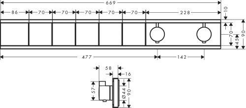 Hansgrohe RainSelect falsík alatti termosztátos csaptelep színkészlet 5 fogyasztóhoz, matt fekete 15384670