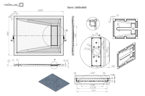 Radaway Doris F 100x80 szögletes öntöttmárvány zuhanytálca, fehér DF1080-53