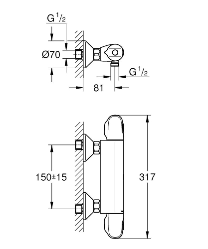 Grohe Grohtherm 1000 termosztátos zuhanycsaptelep, matt fekete 348142433