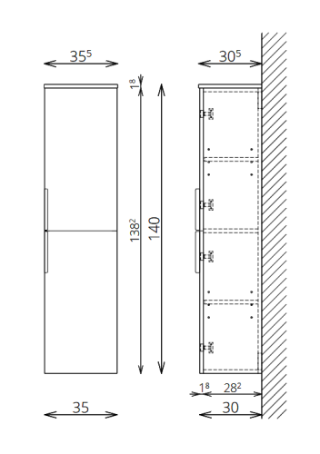 Tboss Quatro F140 2A AM kiegészítőszekrény balos nyitással alsó ajtó mart (több színben) 49223060137