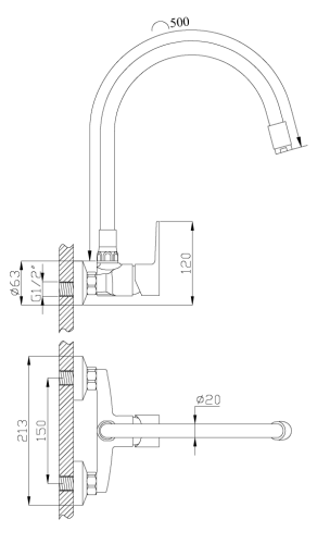 Invena VERSO fali mosogatócsaptelep flexi kifolyóval króm/szürke BC-82-E5S-L