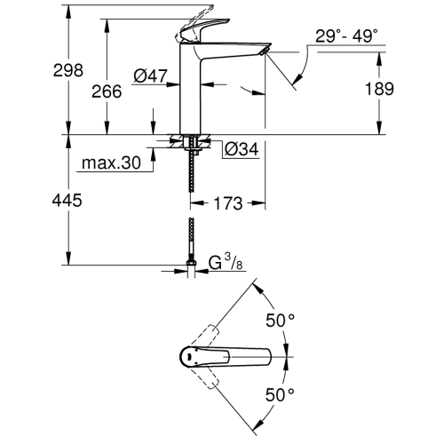 Grohe Eurosmart egykaros mosdócsaptelep XL-es méret, matt fekete 239712433