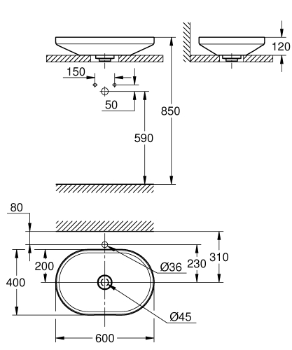 Grohe Airio ovális mosdótál 60x40 cm, fehér 3996600H