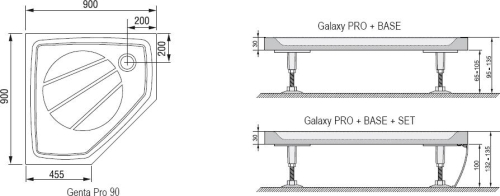 Ravak Galaxy Genta PRO 90x90 ötszögletű öntöttmárvány zuhanytálca