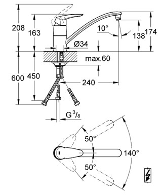 Grohe Eurodisc Mosogató csaptelep nyitott rendszerű vízmelegítőhöz 33771 001 (33771001)