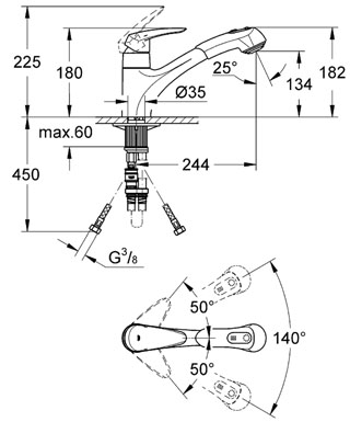 Grohe Eurodisc Mosogató csaptelep kihúzható kétállású zuhanyfejjel 32257 001 (32257001)