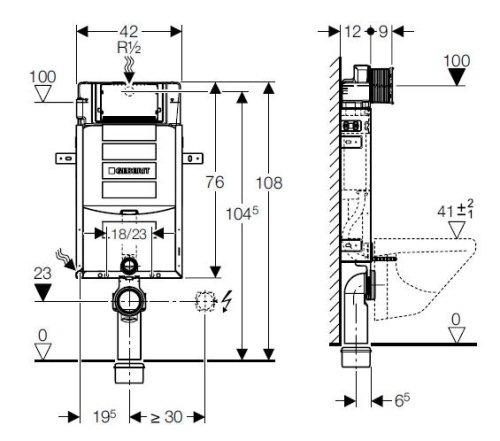 Geberit 110.300.00.5 Kombifix WC szerelőelem + Sigma 20 115.778.KJ.1 nyomólappal