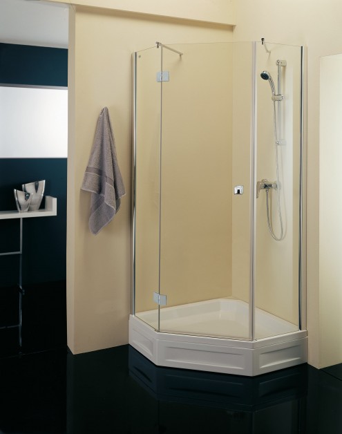 Kolpa-San Stella TKV 90/100 ötszögletes zuhanykabin (90 x 90 cm, Króm (balos), Edzett átlátszó üveg, 90x90x190 cm, #797560 L (balos) )