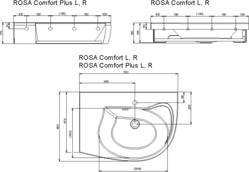 Ravak Rosa Comfort 78x55 cm mosdó (78x55 cm, fehér, jobbos, #XJ8P1100000)