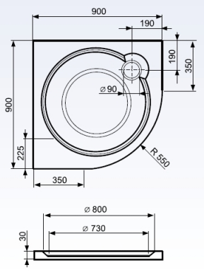 Roltechnik Rondo black öntöttmárvány negyedköríves zuhanytálca (100x100 cm)
