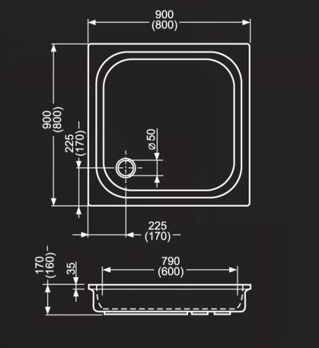 Roltechnik Cola négyszögletű zuhanytálca (beépíthető, 80x80 cm, #8000003)