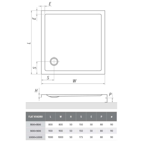 Roltechnik Flat Kvadro négyszögletű zuhanytálca (beépíthető, 100x100 cm, #8000120)
