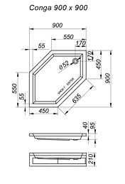 Kolpa-San Conga 90x90 Hatszögletű beépíthető zuhanytálca 