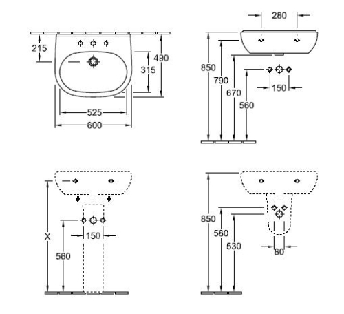 Villeroy & Boch O.novo 60x49 fali mosdó 5160 60 01 (51606001)