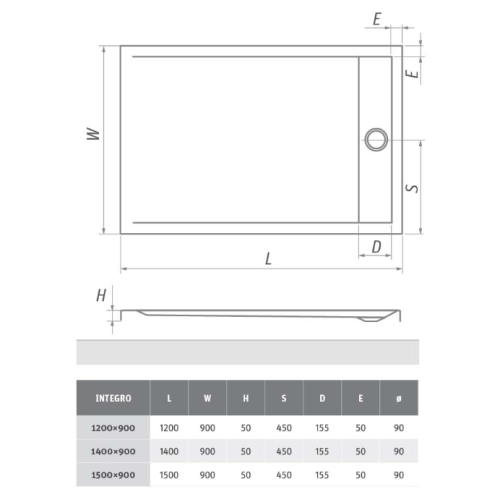 Roltechnik Integro téglalap alapú zuhanytálca (beépíthető, 120x90 cm, #Integro1200, 8000169)
