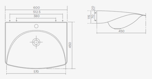 Teka-Portinox HW202/HW203 rozsdamentes fali kézmosó (Csiszolt felületű, 600 x 450 mm, HW202)