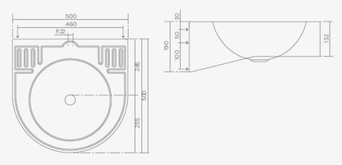 Teka-Portinox HW206/HW221 rozsdamentes fali kézmosó (500 x 500 x 190 mm, Csiszolt felületű, HW221)