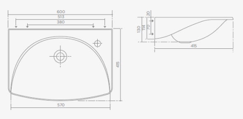 Teka-Portinox HW209-HW212 rozsdamentes fali kézmosó (600 x 415 mm, Jobb oldali csaptelep nyílással, #HW210)