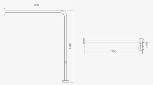Teka-Portinox GB503/GB504 rozsdamentes zuhany kapaszkodó rúd (780 x 153 x 840 mm, Rozsdamentes acél, Jobbos)