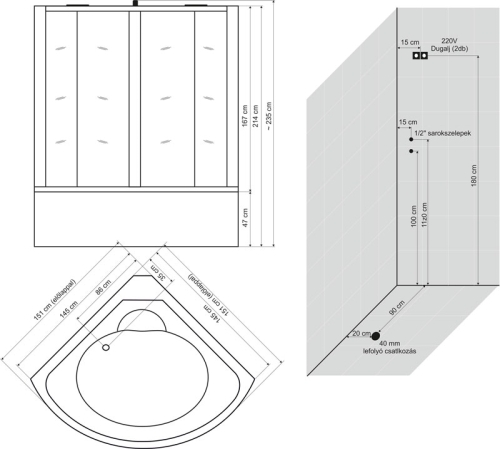 Niagara Wellness Bermuda kádkabin 150x150 cm